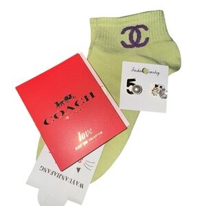 Fashion Green Socks with Coach Perfume and Earrings